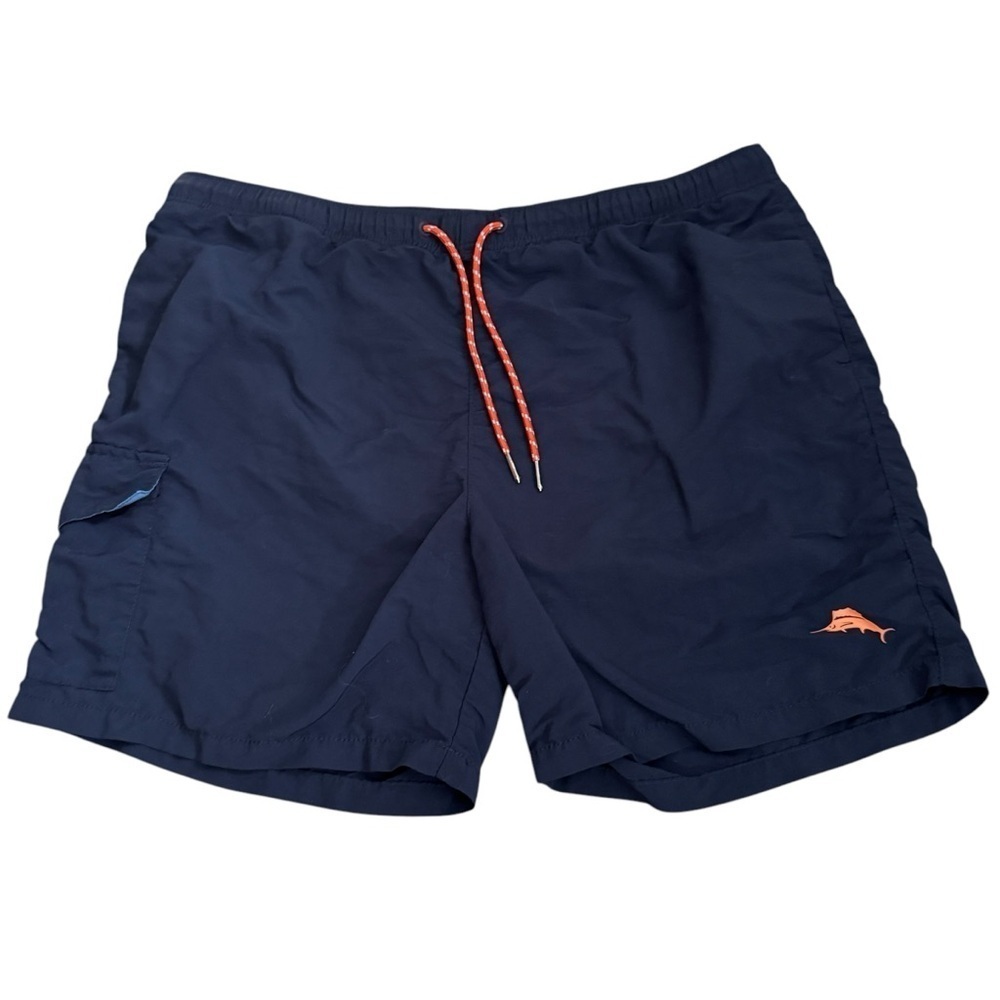 Tommy Bahama Relax Navy Blue Swim Shorts with Orange Accents
